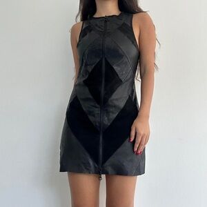 100% leather Free People Black Geometric Mini Dress size 6